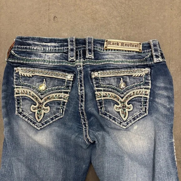 Rock Revival Felina size 29 Women's skinny Jeans in Deep Blue bling lady rider - Picture 7 of 11